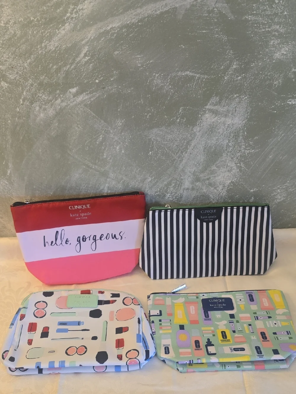 4 Clinique x Kate Spade Cosmetic Bags - Multi Color Sets New